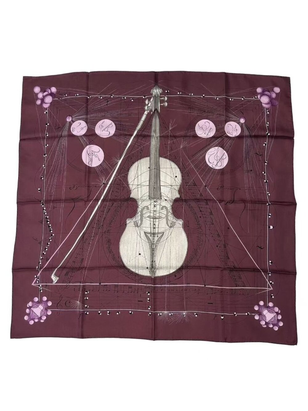 Hermes Scarf Silk Carre 90 Music Played by Spheres la Musique Des Purple